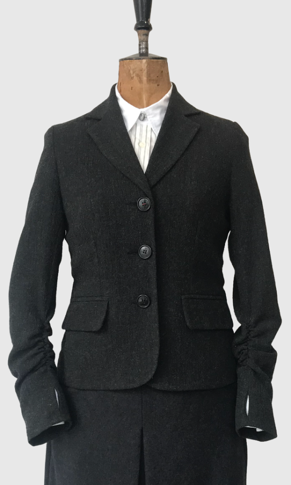 LIGHTWEIGHT WOOL JACKET WITH THUMB HOLES - TEXTURAL CHARCOAL/BROWN MELANGE