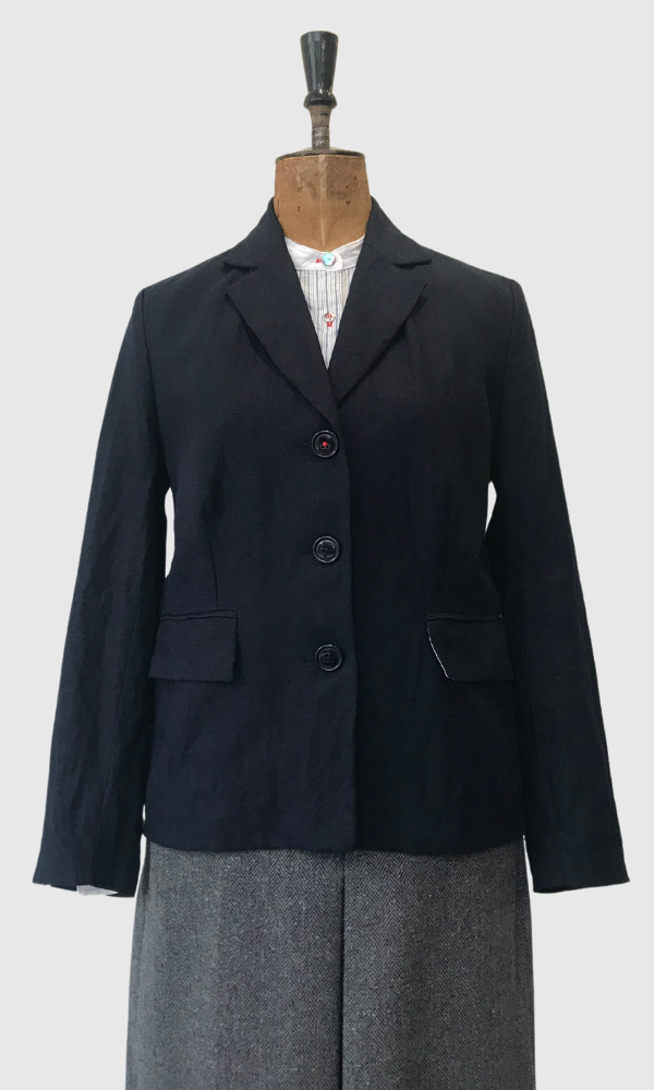 EASY FIT WASHED LINEN JACKET - NAVY