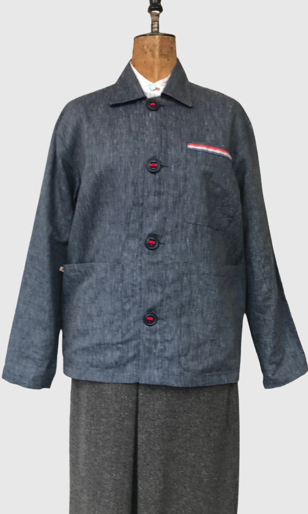 WORKER JACKET - NAVY AND WHITE STRIPED LINEN