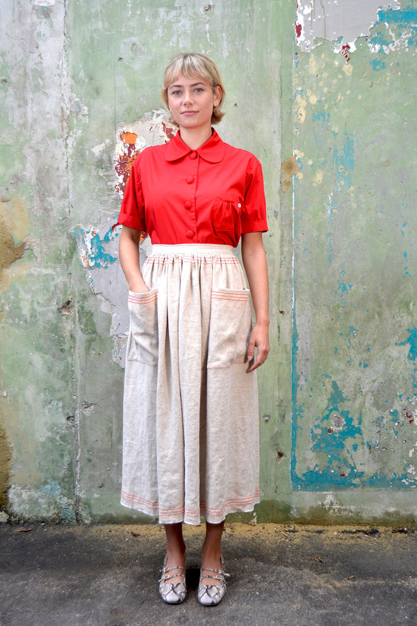 HERITAGE FRENCH LINEN SKIRT WITH STRIPE SELVEDGE