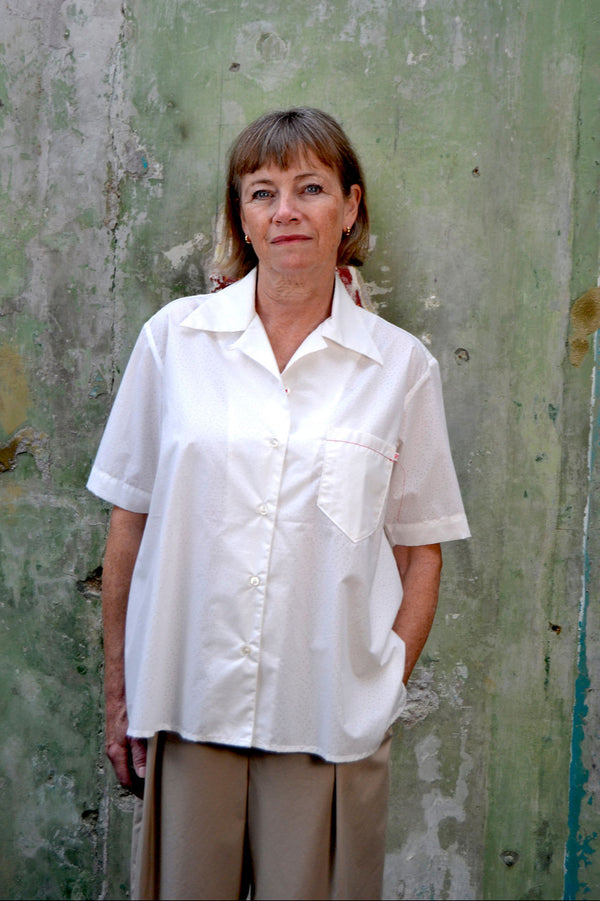 SHORT-SLEEVE SHIRT IN 'PUNCTURED' SWISS COTTON - IVORY