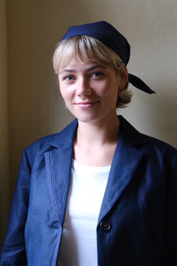 EASY-FIT LINEN JACKET WITH SPOT TRIM: NAVY