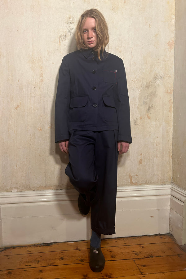 BIG PLEAT TROUSER: LINEN - NAVY