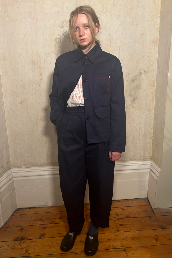 BIG PLEAT TROUSER: COTTON DRILL - NAVY
