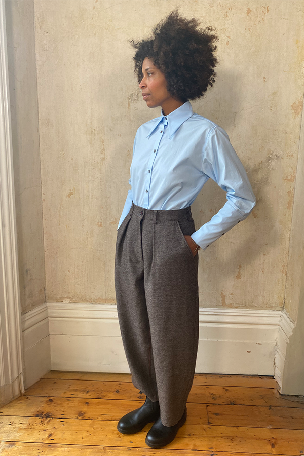 BIG PLEAT WOOL/LINEN TROUSER: VOLE BROWN