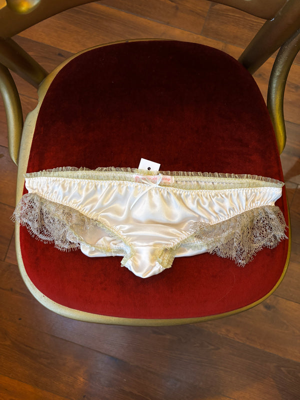 SILK HIPSTER BRIEF WITH FRENCH LACE TRIM IN GOLD