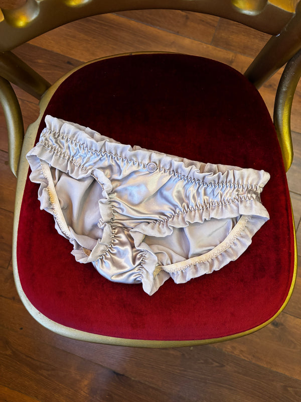 SILK SATIN BRIEF WITH CHIFFON FRILL TRIM